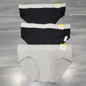 Jenni Cotton Hipster Underwear Elastic Waistband Gray Black Medium 3 Pair